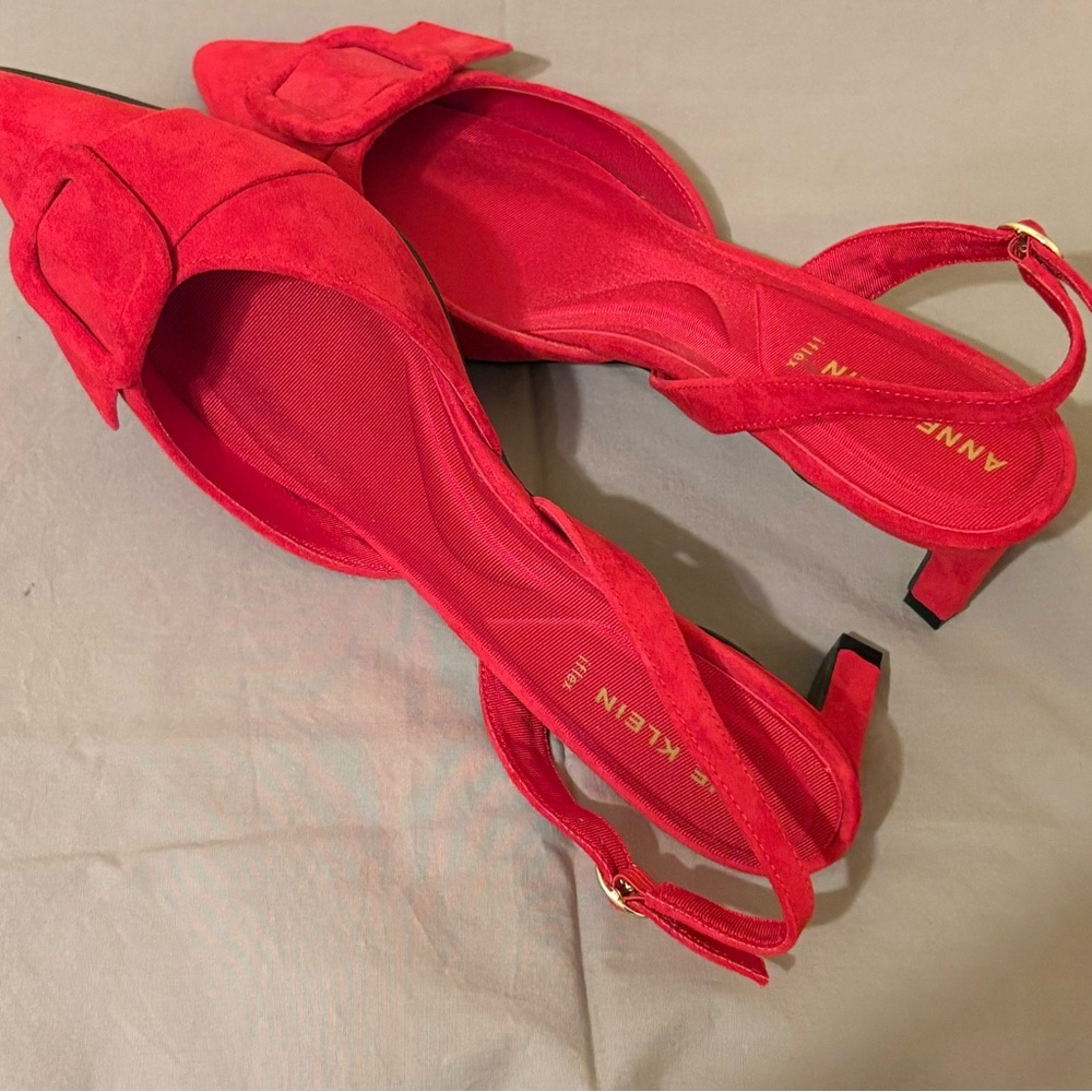 Anne Klein Infinity Red Sling Back 2” Heels with Bow-NEW, NEVER WORN
